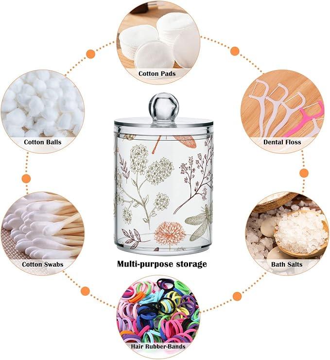 BOENLE 2 Pack Qtip Holder Organizer Dispenser Dragonfly Pattern Bathroom Storage Canister Cotton Ball Holder Container for Cotton Swabs/Pads/Floss - ModernBath