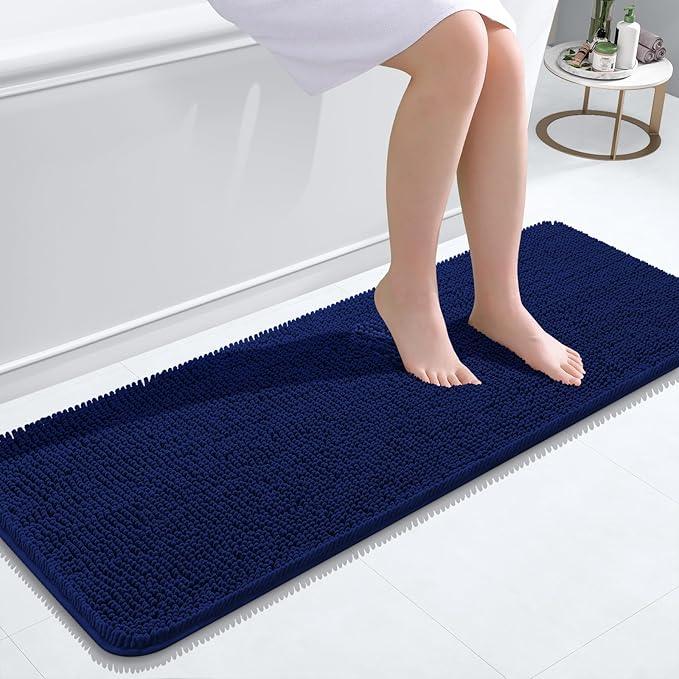 OLANLY Bathroom Rugs 47x17, Extra Soft Absorbent Chenille Bath Rugs, Rubber Backing Quick Dry, Machine Washable Bath Mats for Bathroom Floor, Tub and Shower, Home Decor Accessories, Navy - ModernBath