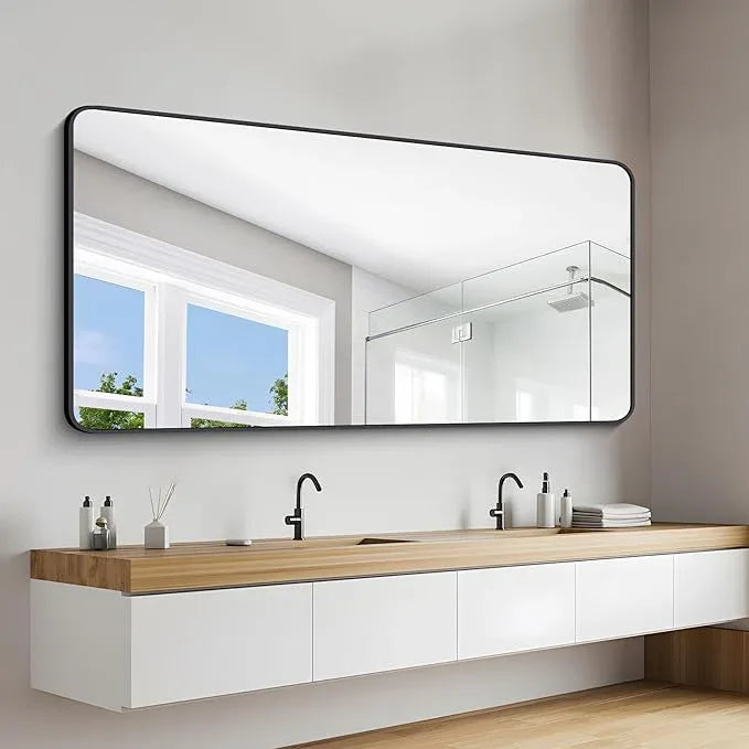 DESBING 72" x 36"Bathroom Mirror, Matte Black Wall Mirror with Metal Frame, Decorative Rectangular Vanity Mirror for Bedroom Bathroom Living Room Entryway (Horizontal/Vertical) - ModernBath