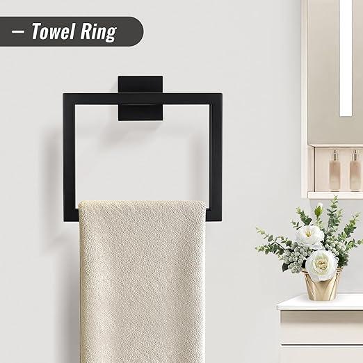 YACVCL Black Towel Bar Set 5-Piece Bathroom Hardware Accessories Set,SUS304 Stainless Steel Towel Rack Set,23.6 Inch Towel Bar,Toilet Paper Holder,Towel Ring and Towel Hooks,Wall Mounted - ModernBath