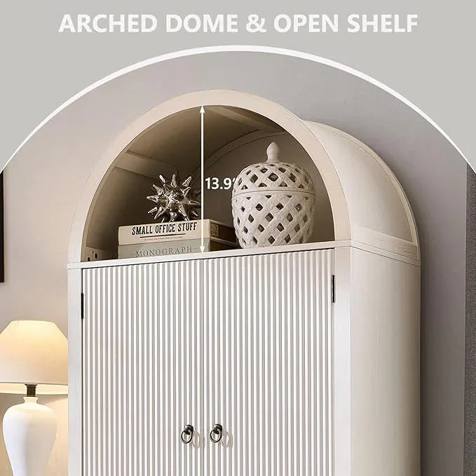 71" Tall Arched Bathroom Storage Cabinet, Modern Fluted Storage Cabinet w/Doors, 3 Adjustable Shelves, 6 Door Shelves, Wood Freestanding Cabinet for Bathroom, Entryway, Hallway, Antique White - ModernBath