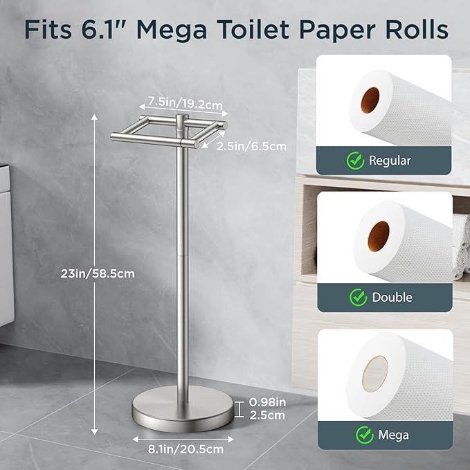 FORIOUS Toilet Paper Holder Wall Mount, Stainless Steel Rustproof Double Post Pivoting Tissue Roll Holder for Bathroom, Commercial Toilet Paper Dispenser Toilet Paper Holder Stand, Stainless Steel - ModernBath