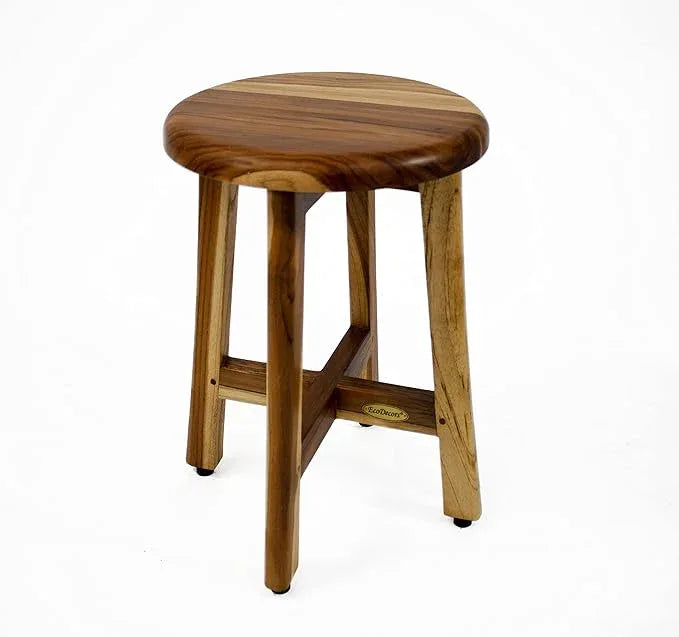 EcoDecors Shoji 12 Inch Round Waterproof Teak Wood Shower Bench Stool Seat Chair for Inside Shower Provides Safety, Storage, and Organization for Accessories and Loveable 24 oz Spray Bottle Teak Oil - ModernBath