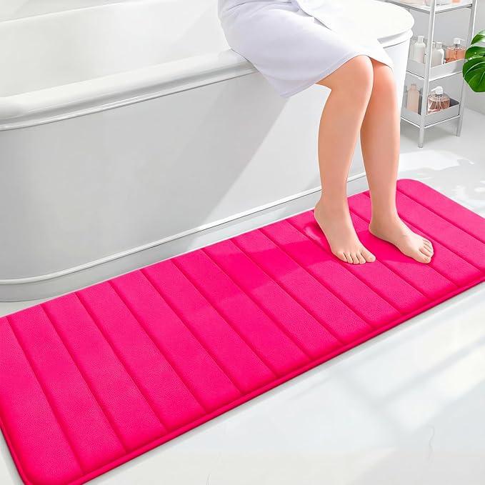 OLANLY Memory Foam Long Bathroom Rugs Runner 59x20, Super Soft Absorbent Bath Mat, Quick Dry, Machine Washable Shower Floor Rugs, Bathmat Carpet, Bathroom Home Decor Accessories, Hot Pink - ModernBath