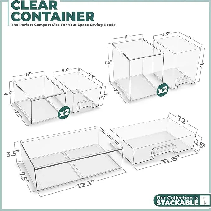 Sorbus Acrylic Storage Containers - 5 Pack, Stackable Storage Bins Set for Bathroom Organization - Clear Acrylic Drawer Organizers - Makeup Case Pull-Out Drawers (7.6’’ and 4.4’’ Tall and 12.1’’ Wide) - ModernBath