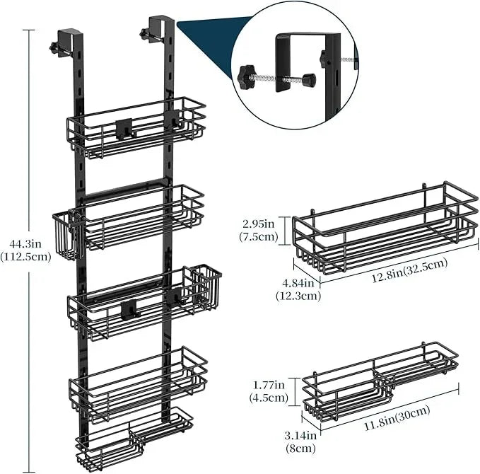 Consumest Over The Door Shower Caddy - 5 Tier Adjustable Shower Organizer Hanging with 2 Toothbrush Holders & 4 Hooks, Rustproof Organizer Shelf, Storage Rack for Bathroom, Black - ModernBath