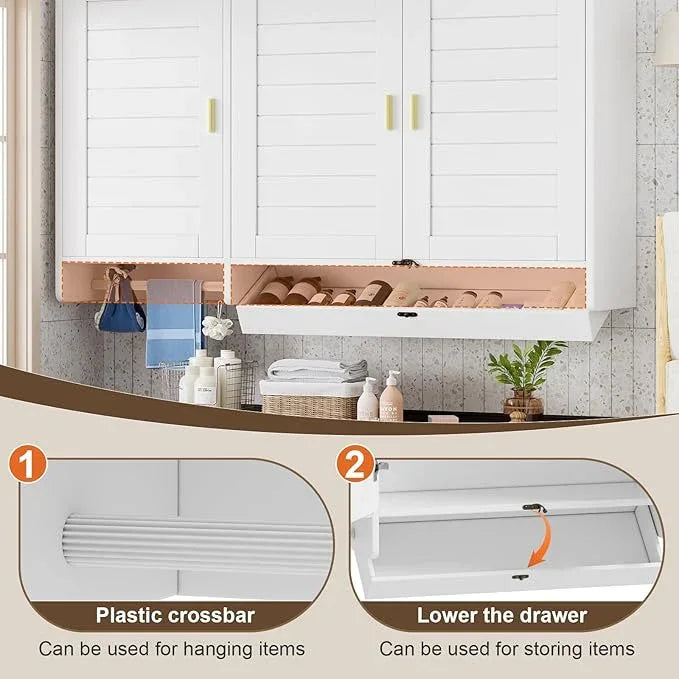 PAKASEPT 44.8" W Kitchen Wall Cabinet, Laundry Room Cabinets - Bathroom Wall Cabinet with Flip-Bottom Drawer and Hanging Rod, Storage Cabinets for Bathroom, Kitchen, Entryway, Laundry Room - ModernBath