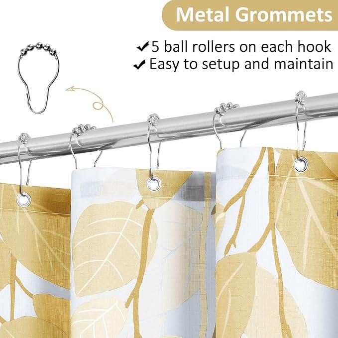 BOODII Gold Shower Curtain for Bathroom Botanical Eucalyptus Nature Eucalyptus Shower Curtain Set Floral Leaves Waterproof Bathroom Bath Curtains with Hooks 72x72 - ModernBath
