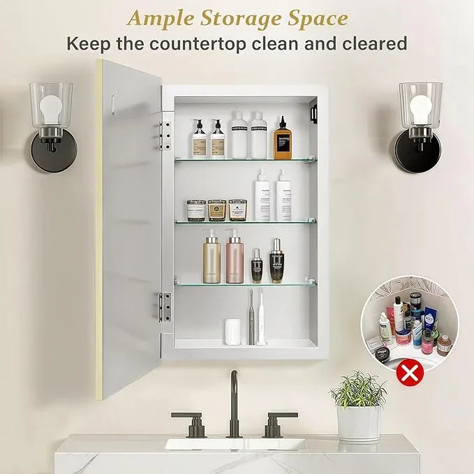 Medicine Cabinet with 16.2"x26" Mirror, Removable Shelves, Recessed or Wall Mounted Bathroom Cabinet, Silver Bathroom Vanity Mirrors for Over Sink with Storage - ModernBath