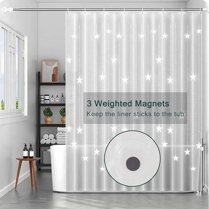 LQFMEHOT Peva Shower Curtain Liner,White Pentagram 5G Shower Liners with 12 Rustproof Metal Grommets and Weighted Magnets, Waterproof Duty Shower Curtains for Shower Bathroom 72 x 72 - ModernBath