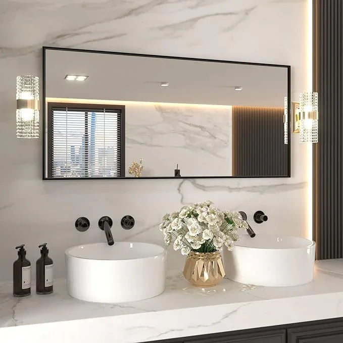 LOAAO 60"X28" Black Rectangle Bathroom Mirror Wall, Matte Black Aluminum Alloy Frame, Tempered Glass, Hangs Vertically or Horizontally, Easy to Install - ModernBath