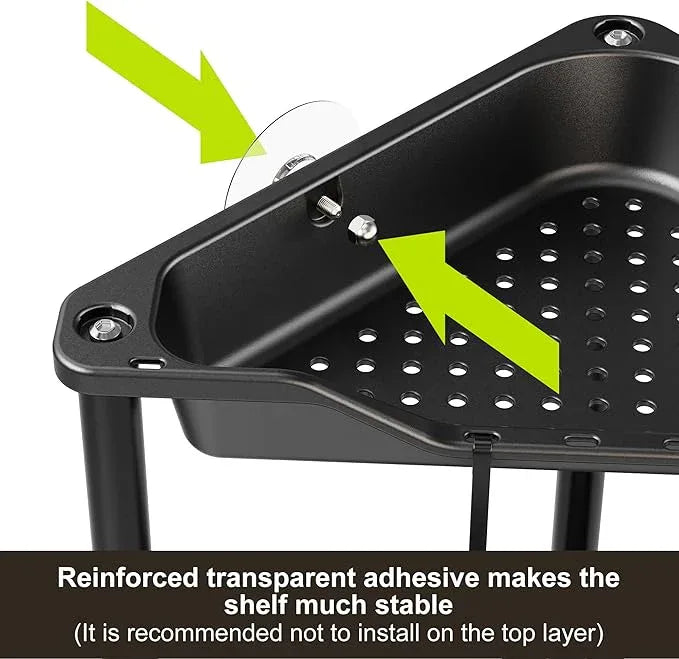 Orimade Rustproof 2 Tier Floor Standing Corner Shower Caddy Organizer, Plastic Metal Splicing Floor Corner Shelf Rack Stands for Bathroom, Black - ModernBath
