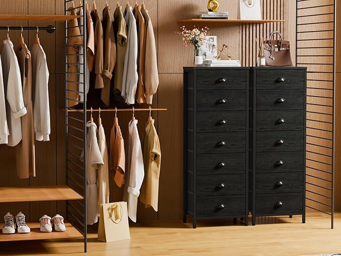 Furnulem Bedroom Dresser, Tall Chests of Drawers with 7 Fabric Bins, Black Organizer in Closet, Dorm, Living Room, Nursery, Hallyway-Storage Tower Unit, Sturdy Steel Frame - ModernBath