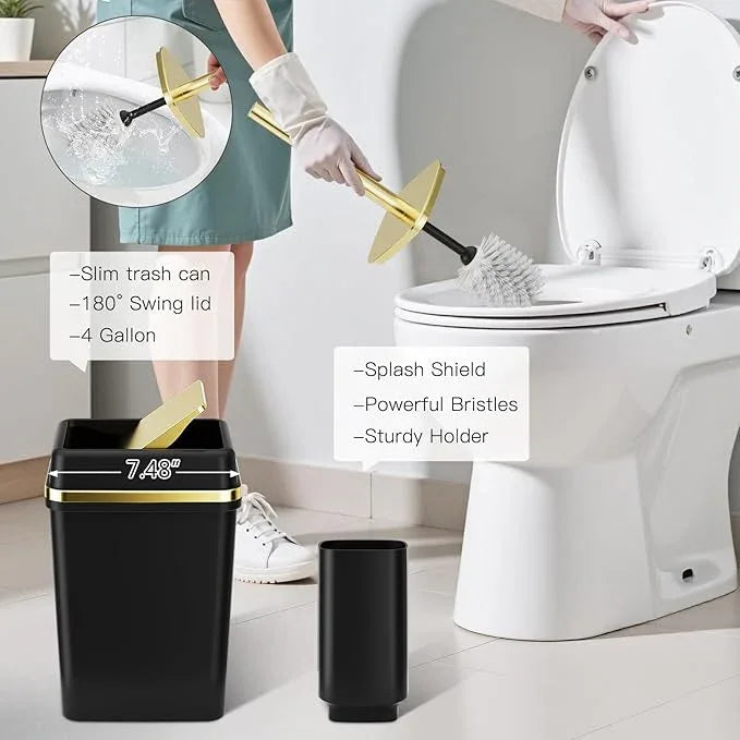 9PCS Bathroom Accessory Set, Black Bathroom Set with Large-Capacity 4 Gallon Trash Can, Bathroom Accessories Set Complete, Toothbrush Holder, Soap Dispenser, Toilet Brush, Bathroom Decor - ModernBath