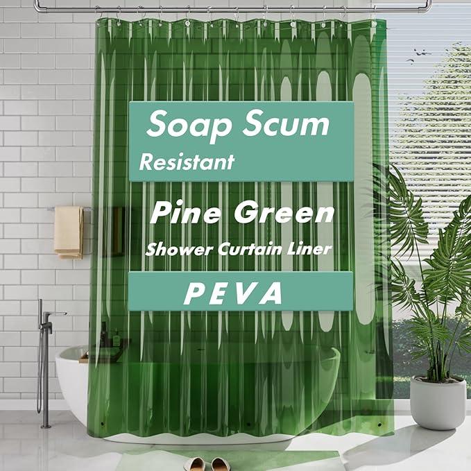 AmazerBath Extra Long Shower Curtain Liner 72x84, Clear Green Shower Liner 84 Inches Long, Plastic Shower Curtain Liners, Cute Tall Shower Liner, PEVA Bathroom Shower Curtain Liners & 3 Magnets - ModernBath
