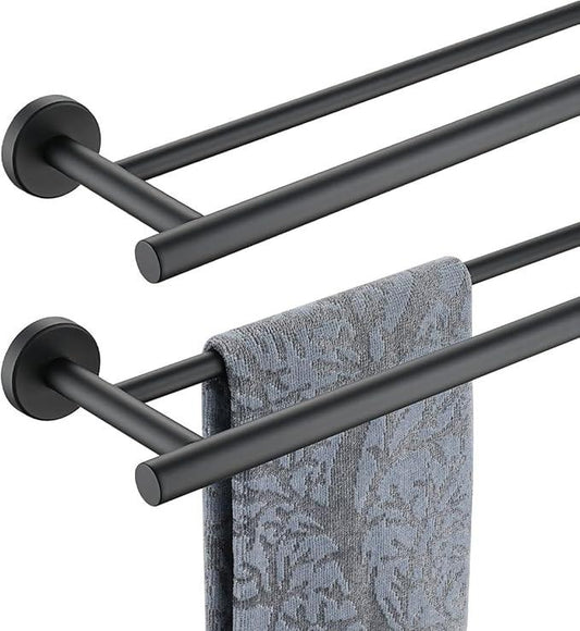 JQK Black Double Towel Bar, 20.5 Inch 304 Stainless Steel Thicken 0.8mm Towel Rack Bathroom, Towel Holder Matte Black Wall Mount, Useable Length 18 Inch 2 Pack, TB100L18-PB-P2 - ModernBath