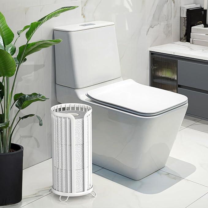 Toilet Paper Holder Stand, Freestanding Toilet Tissue Organizer, Minimalistic Storage Solution, Reserve Mega Rolls,Modern -2PACK White - ModernBath