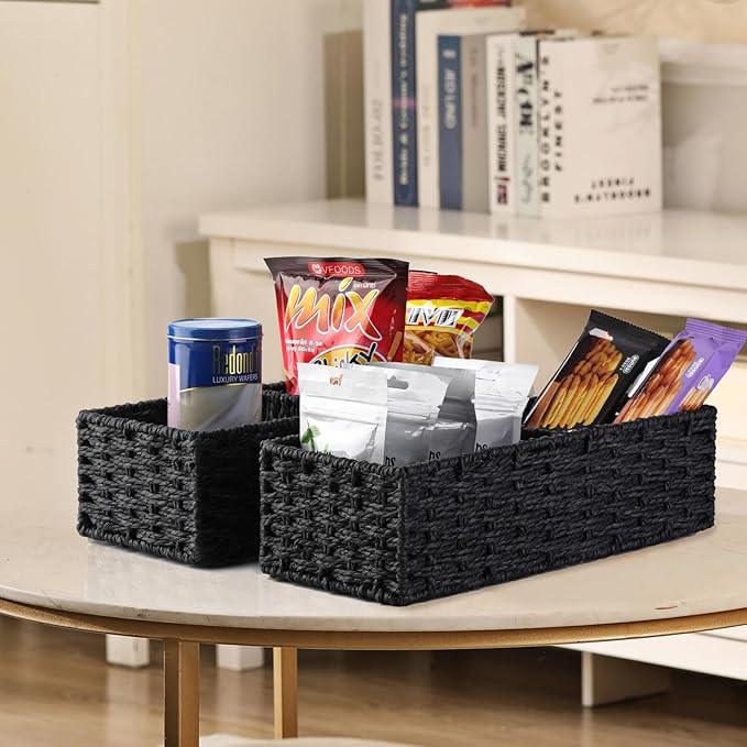 Vagusicc 2 Section Wicker Storage Basket, Black Wicker Baskets, Toilet Tank Basket, Small Baskets for Organizing Storage Shelves, 2-Pack - ModernBath
