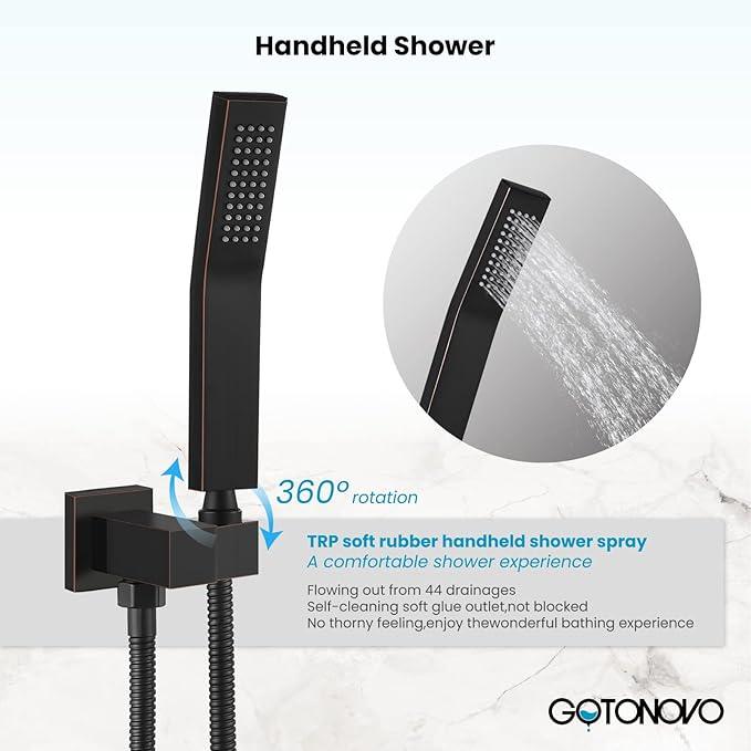gotonovo Rainfall Bathroom Shower System Rain Shower Head and Handle Set Wall Mounted Shower Complete Combo Solid Brass Pressure Balancing Shower Mixer Valve 8 Inch Oil Rubbed Bronze - ModernBath