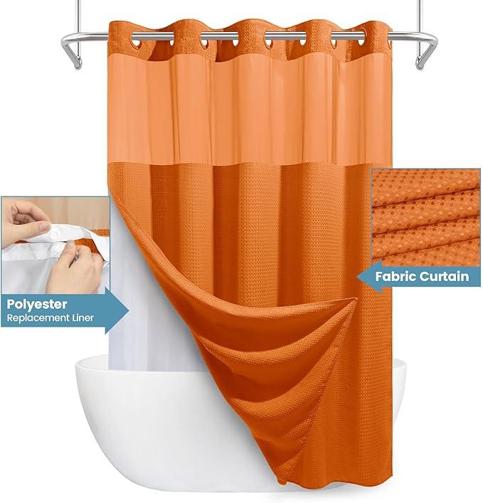 EUTXL Burnt Orange No Hook Shower Curtain with Snap in Liner,230GSM Waffle Weave Shower Curtains for Bathroom,71W x 74H - ModernBath