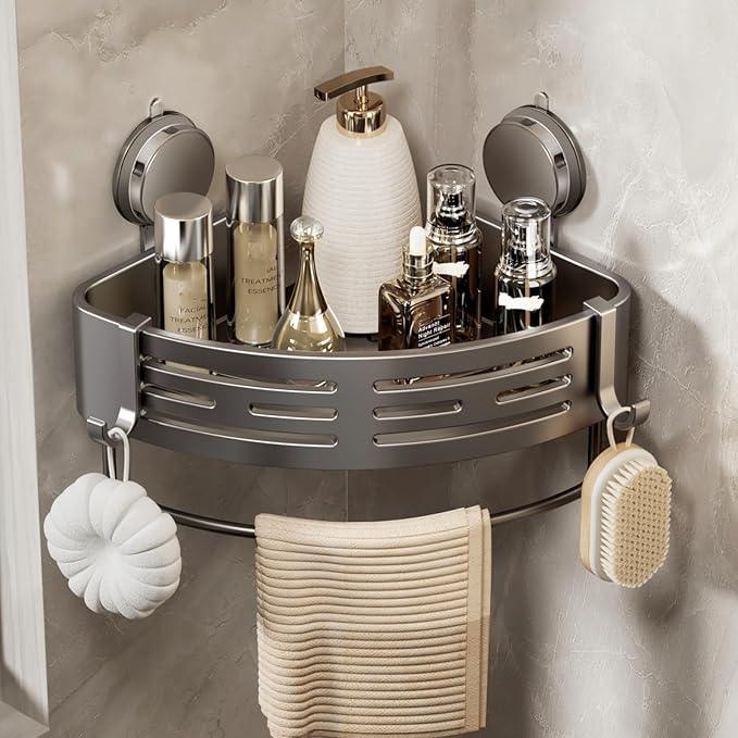 VOLPONE Shower Caddy Corner Suction Cup Shower Shelf Corner No Drilling Bathroom Shower Organizer Storage Rack Adhesive (1-Pack, gray) - ModernBath