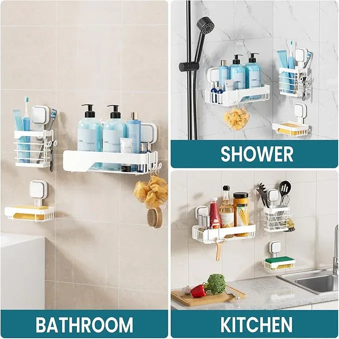 TAILI Shower Caddy Suction Cup 3 Pack, Stainless Steel Rustproof Shelves with Soap Holder Set, Drill-Free Wall Mounted Basket, Heavy Duty Removable Bathroom Organizers & Home Decor, White - ModernBath