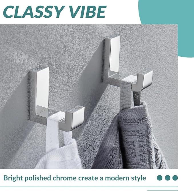 APLusee Polished Chrome Towel Hook 2 Pack, 304 Stainless Steel Robe Hook, Wall Mounted - ModernBath