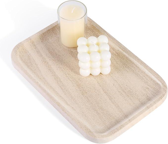 Karibiber Marble Vanity Tray, Bathroom Tray Countertop, Decorative Dresser Organizer, Perfume, Jewelry Holder, Beige Stone Serving for Kitchen Sink Storage(MOCA Cream) - ModernBath