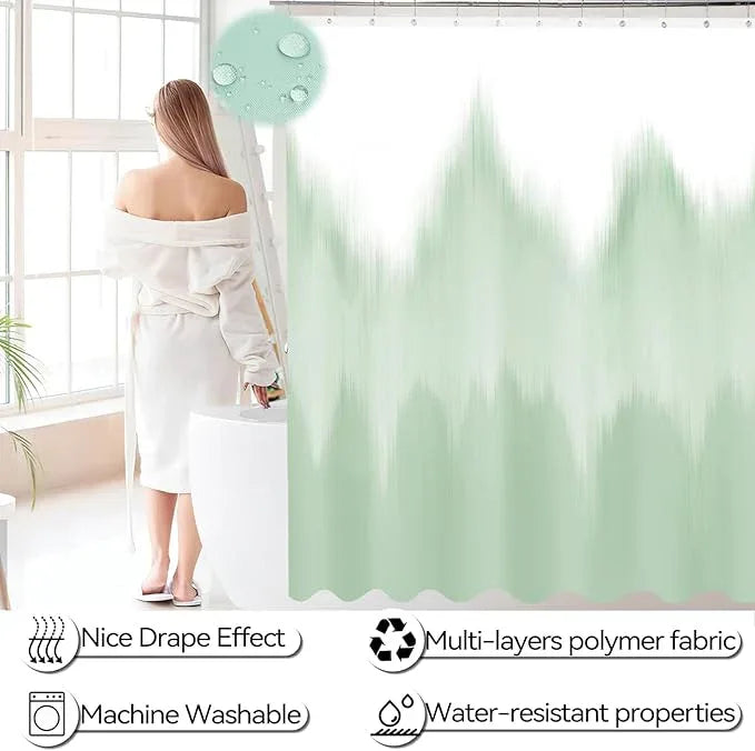 iMucci Bathroom Accessories Green Bathroom Sets with Shower Curtain and Rug, Green Ombre Waterproof Shower Curtain with Ultra Absorbent Rug Bathroom Accessories Set for Home Decor - ModernBath