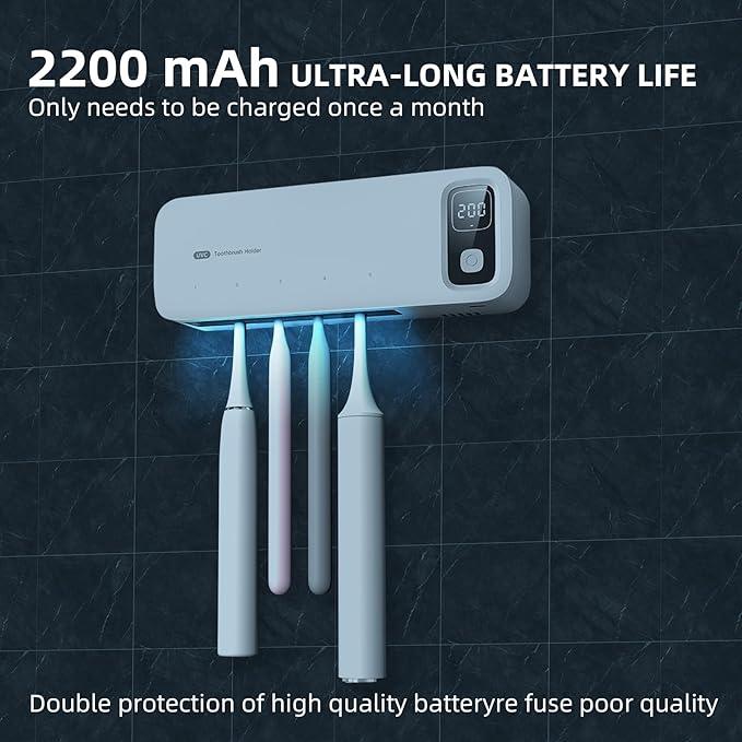 UV Toothbrush sanitiizer and Holder, Strong Saniti zer Air Drying, 200s and 400s Timed Toothbrush Case, 2200mAh Rechargeable Cordless Wall Mounted Home Toothbrush steril izer - ModernBath