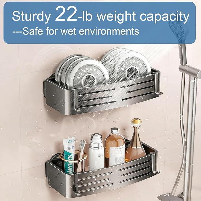2Pcs Suction Cup Shower Caddy,Upgrade Extra-Strong Suction Shower Shelves with Hooks,No Drilling Waterproof & Rustproof Bathroom Organizers and Storage,Reusable Shower Racks for Shampoo and Toiletries - ModernBath