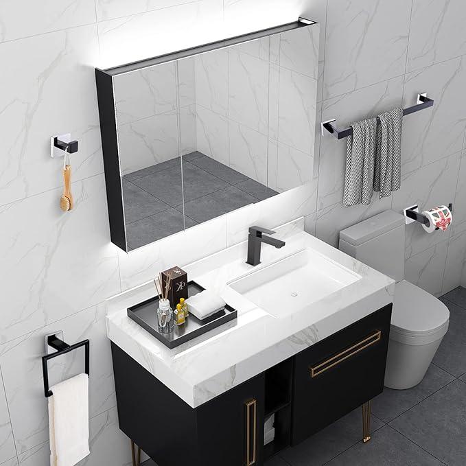 Bathroom Towel Bar Holder Sets Black and Polished 4-Piece Bathroom Hardware Set Stainless Steel Bath Accessories Kit. Wall Mounted,23.6 Inch - ModernBath