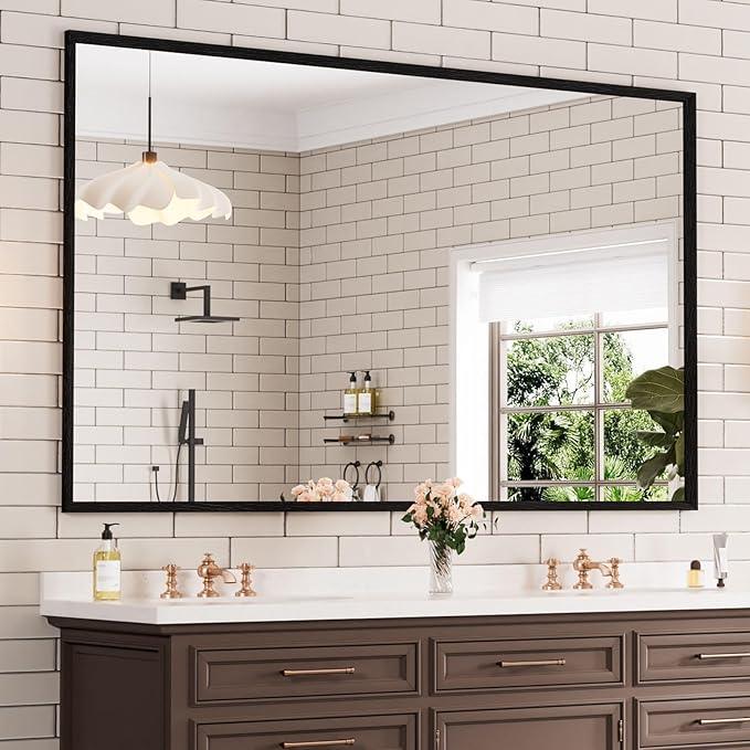 WEER 60X36 Inch Black Bathroom Mirror, Rectangular Framed Mirror for Bathroom, Matte Black Wall Mounted Large Vanity Mirror, Farmhouse Mirror, Tempered Glass, Anti-Rust, Horizontal or Vertical - ModernBath