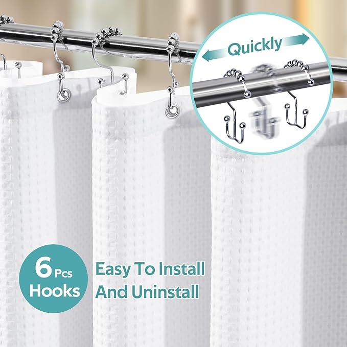 Vipfree 3 in 1 Shower Curtain Set, Waffle Shower Curtain and Liner Set with 6 Double Sided Shower Curtain Hooks, 258GSM Luxury Weighted Cloth Shower Curtains for Bathroom, 36 W x 72 H, White - ModernBath