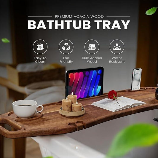 Lush & Style Premium Large Bathtub Tray Large & Thick 35x10 Inch, Acacia Wood Luxury, Waterproof, Non-Toxic, Adjustable Legs, No Tools Required,Caddy Tray, Luxury Bath Accessories,New Home Essenials - ModernBath