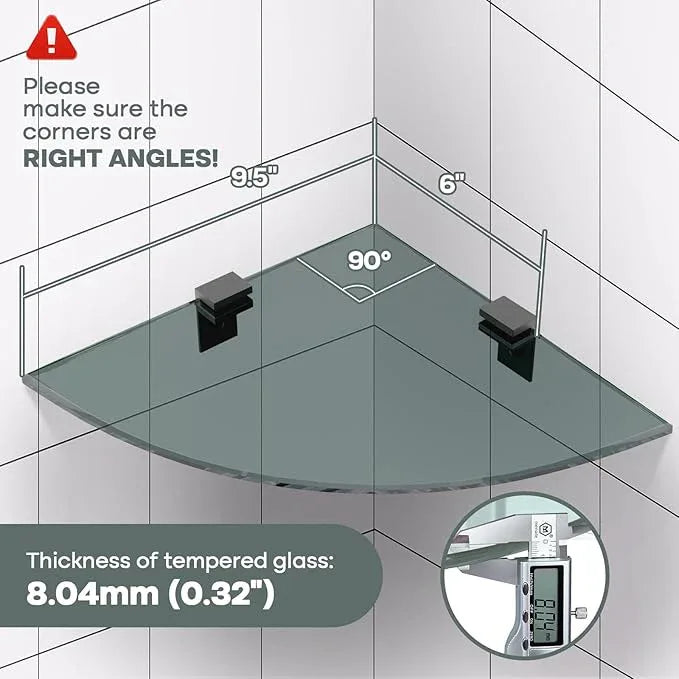 2-Pack Glass Shelf Shower Caddie, Shower Shelves for Inside Shower, Drilling Free Adhesive Wall Mounted Bathroom Organizer Shelves with Aluminium Brackets, Black - ModernBath