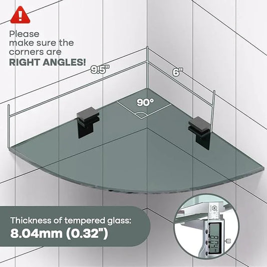 2-Pack Glass Shelf Shower Caddie, Shower Shelves for Inside Shower, Drilling Free Adhesive Wall Mounted Bathroom Organizer Shelves with Aluminium Brackets, Black - ModernBath