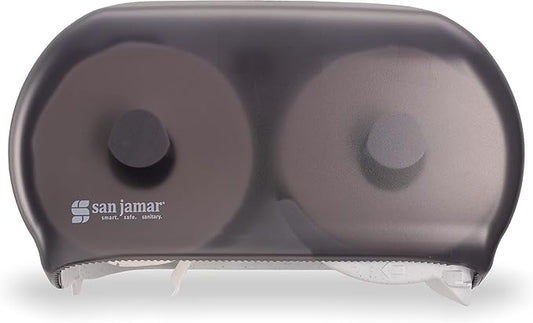 San Jamar Classic Versatwin Plastic Tissue Dispenser, Toilet Paper Holder, Tissue Holder with Dual Dispensing for Bathroom, Commercial, Office, Restaurants, Hospitals, Schools, 5.5 Inches, Black Pearl