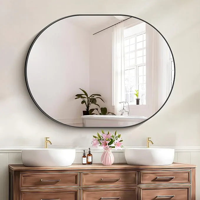 Bathroom Mirrors, 36" x48" Black Mirrors, Oval Vanity Mirrors, Metal Framed Wall Mounted Mirrors, Vertical/Horizontal Mirror for Bathroom Bedroom Entryway Living Room - ModernBath