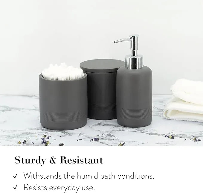 ZCCZ Gray Bathroom Accessories Set 6 Pieces - Toothbrush Holder, Lotion Dispenser, Qtip Container, Vanity Tray, Tumbler - Countertop Organizer for Bathrooms - Elegant and Functional Décor Set - ModernBath