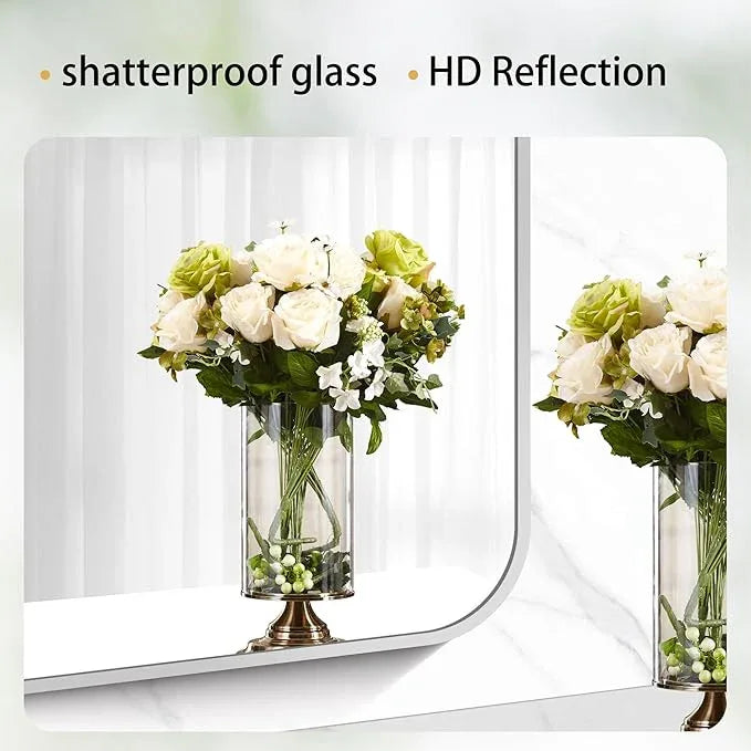 DESBING 42" x 42"Bathroom Mirror, Silver Wall Mirror with Metal Frame, Decorative Rectangular Vanity Mirror for Bedroom Bathroom Living Room Entryway (Horizontal/Vertical) - ModernBath