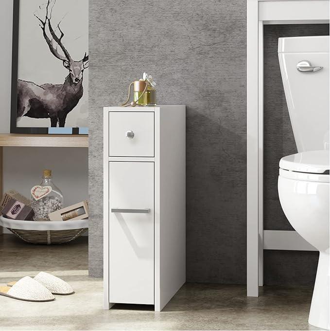 Spirich Slim Bathroom Storage Cabinet, Free Standing Toilet Paper Holder, Bathroom Cabinet Slide Out Drawer Storage, White - ModernBath
