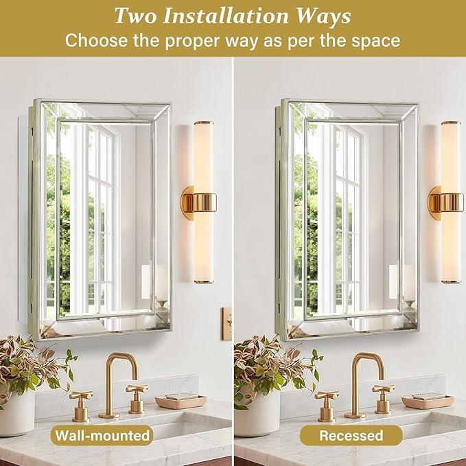 Medicine Cabinet with 16.2"x26" Mirror, Removable Shelves, Recessed or Wall Mounted Bathroom Cabinet, Silver Bathroom Vanity Mirrors for Over Sink with Storage - ModernBath