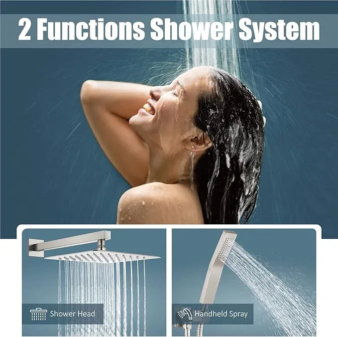 Aolemi Shower Faucet Set Rain Shower System with Handheld Spray Bathroom Shower Combo Rough-in Valve and Shower Trim Kit Included Brushed Nickel 10 Inch Wall Mount Shower Head - ModernBath
