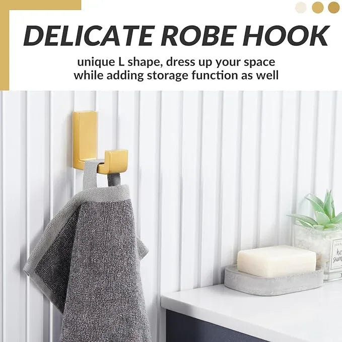 APLusee Robe Towel Hook, 304 Stainless Steel Modern L Shape Practical Coat Hook, Utility Shower Towel Hanger for Bathroom Kitchen Home Storage (Brushed Gold) - ModernBath