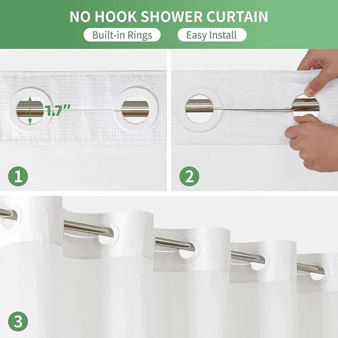 eachope Extra Long No Hook Shower Curtain with Snap-in Fabric Liner Set,White Waffle Weave Shower Curtains for Bathroom,Hotel Luxury Decor Bathroom Curtain Set,Waterproof & Washable,71Wx86H - ModernBath