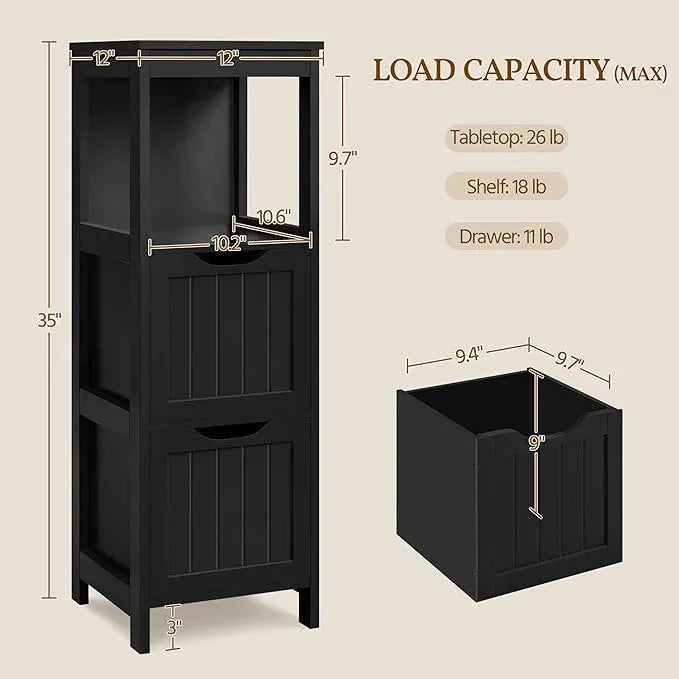 Yaheetech Bathroom Storage Cabinet, Small Floor Cabinet with 2 Removable Drawers, Slim Storage Organizer Rack Stand for Bathroom/Kitchen/Corner/Small Space,Black - ModernBath