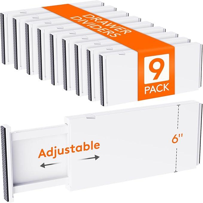 Lifewit 9 Pack Drawer Dividers Plastic 6" High, 13.5-22" Adjustable Drawer Organizers for Clothes, Expandable Dresser Separators in Bedroom/Bathroom/Kitchen/Office Organization and Storage, PLS6 - ModernBath