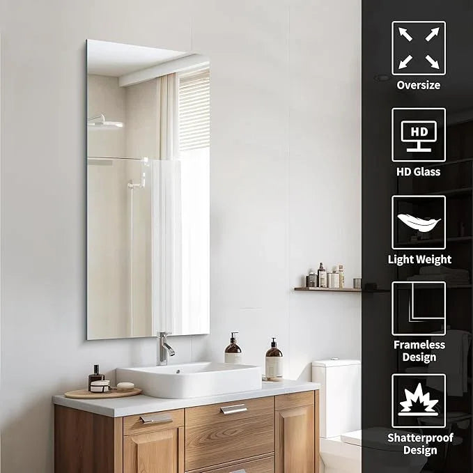 CILIBER Frameless Mirror, 20x48 Inch Bathroom Mirrors for Wall, Rectangle Bathroom Vanity Mirrors with Polished Edge, Hangs Horizontally or Vertically for Bathroom, Bedroom and Living Room - ModernBath