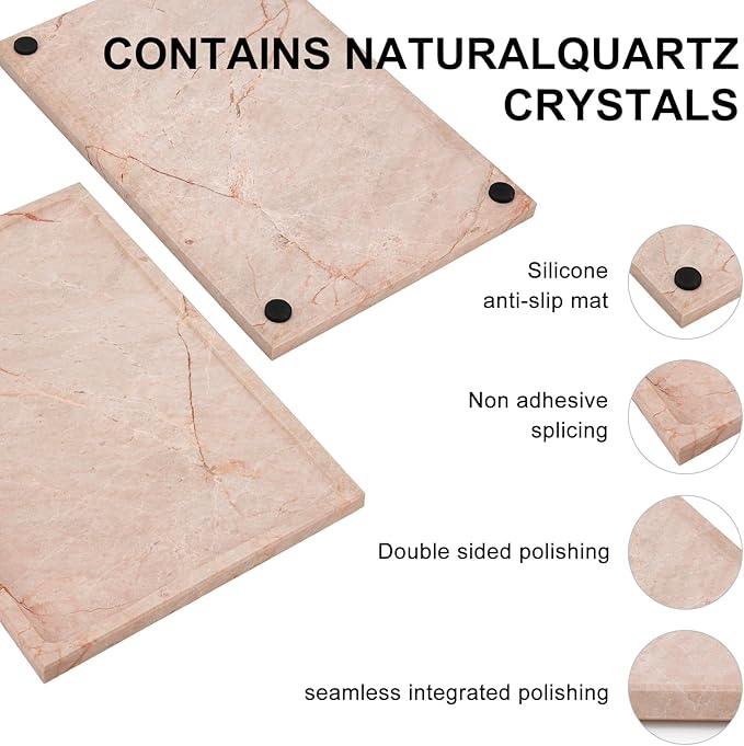 Real Luxurious Natural Marble Tray - 12x8 Inch Marble Vanity Tray for Perfume Display, Jewelry Organizer, Bathroom & Home Decor -Heavy Duty Non-Slip Stone Tray (Non-Resin/Non-Ceramic)（Pink） - ModernBath